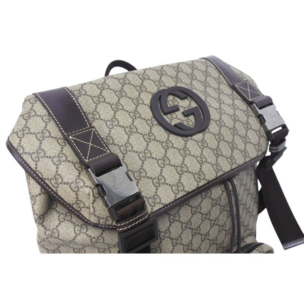 Gucci Tan Coated Canvas Beige GG Backpack Supreme Brown Interlocking GG - Picture 3 of 10